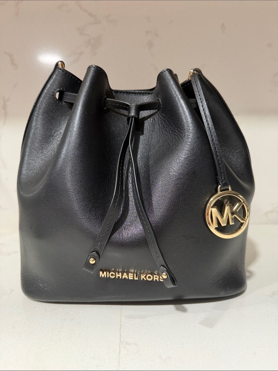 Michael Kors Handbags - Michael Kors Black Leather Mini Drawstring Bucket Bag with Gold Hardware